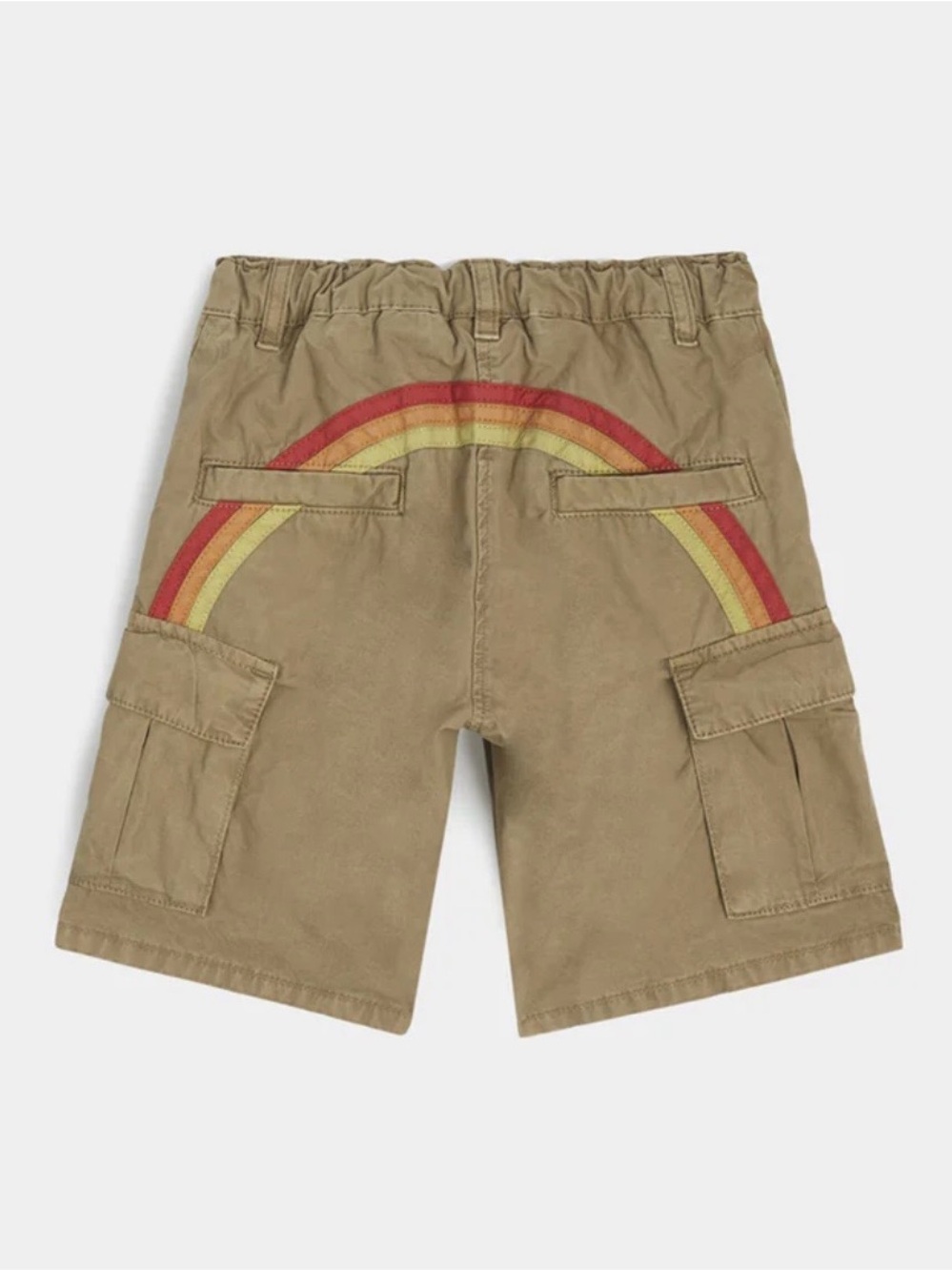 Sundek Boys Cargo Shorts in Garment-Dyed Khaki Fabric with Rainbow - Size 8